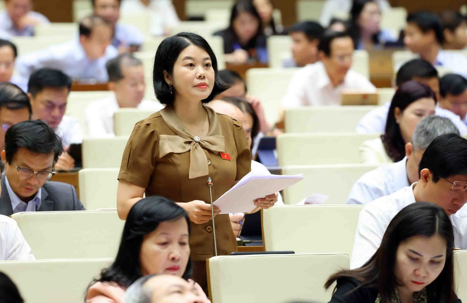 Đại biểu Quốc hội tỉnh Bắc Kạn Nguyễn Thị Huế phát biểu. (Ảnh: Phạm Kiên/TTXVN)