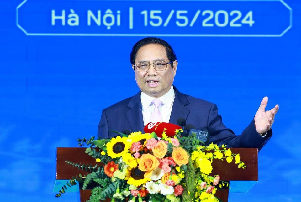 Thủ tướng Phạm Minh Chính phát biểu tại Ngày Khoa học và Công nghệ Việt Nam. (Ảnh: Dương Giang/TTXVN)