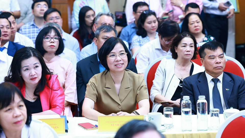Lãnh đạo các cơ quan Thông tấn, báo chí tham dự Ngày Khoa học và Công nghệ Việt Nam. (Ảnh: Dương Giang/TTXVN)