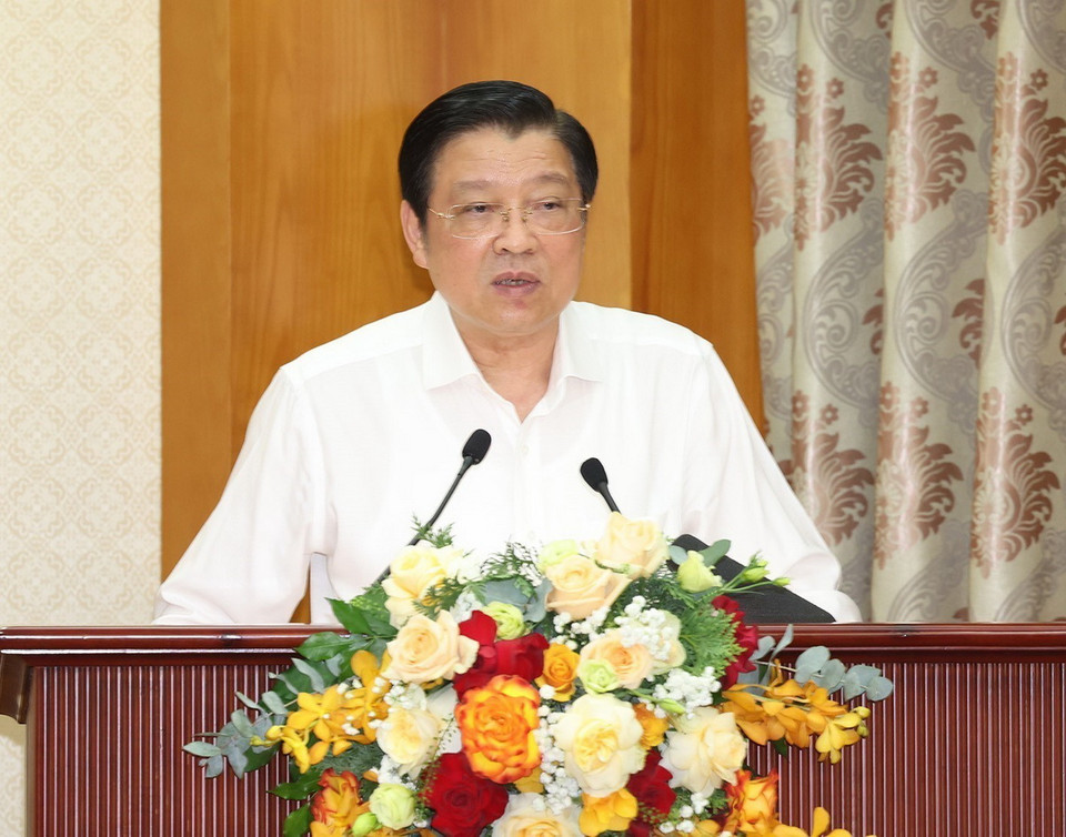 Đồng chí Phan Đình Trạc, Ủy viên Bộ Chính trị, Bí thư Trung ương Đảng, Trưởng Ban Nội chính Trung ương, Phó Trưởng ban Thường trực Ban Chỉ đạo Trung ương về phòng, chống tham nhũng, lãng phí, tiêu cực phát biểu. (Ảnh: Trí Dũng/TTXVN)