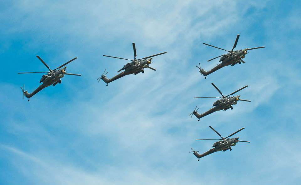Tốp các trực thăng tấn công Mi-28N 'Thợ săn đêm'. (Nguồn: Bộ Quốc phòng Nga)