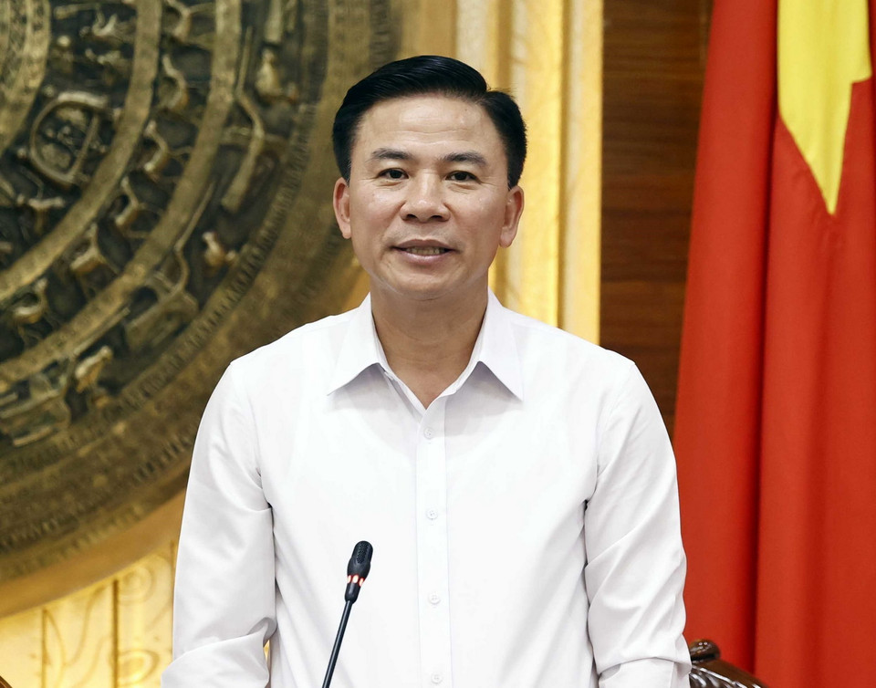 Bí thư Tỉnh ủy Thanh Hóa Đỗ Trọng Hưng buổi làm việc. (Ảnh: Thống Nhất/TTXVN)