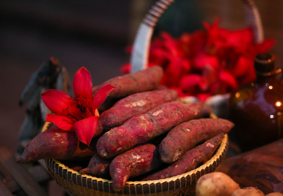 Các gian hàng được trang trí hoa gạo. (Ảnh: Thu Phương/TTXVN phát)