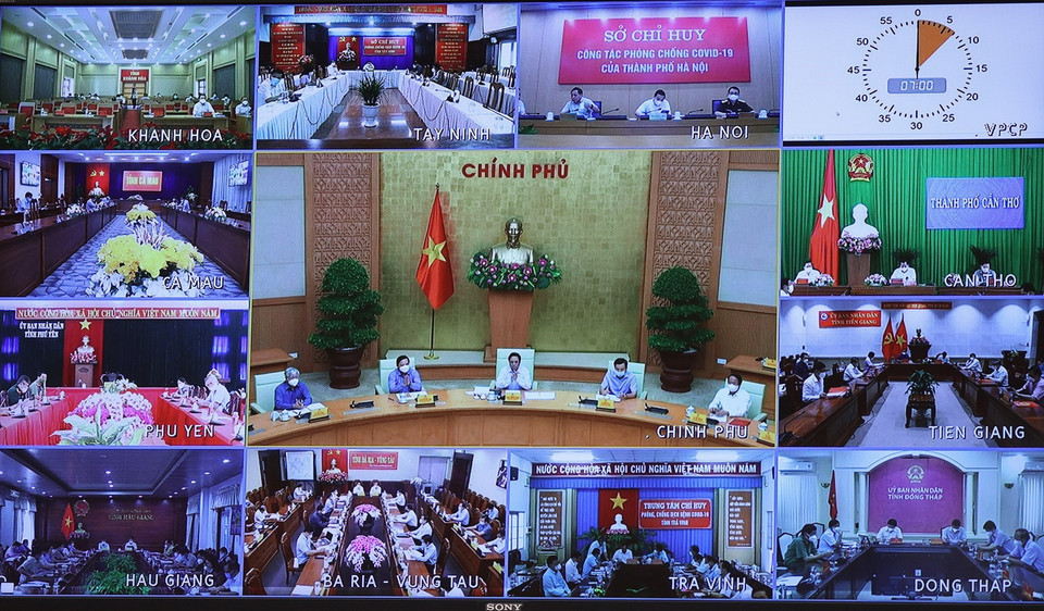  Cuộc họp tại điểm cầu các địa phương. (Ảnh: Dương Giang/TTXVN)