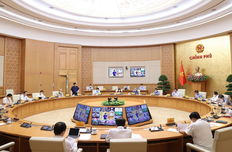  Quang cảnh cuộc họp tại điểm cầu Chính phủ. (Ảnh: Dương Giang/TTXVN)