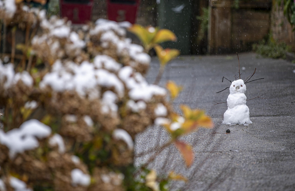Nhà khí tượng học nhận định hiện tượng tuyết rơi như trên là hiếm thấy và đáng chú ý. (Ảnh: THX/TTXVN)