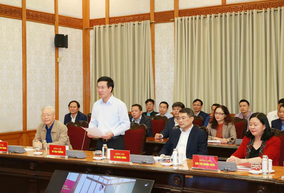 Ông Võ Văn Thưởng, Thường trực Ban Bí thư phát biểu tại Hội nghị. (Ảnh: Phương Hoa/TTXVN)