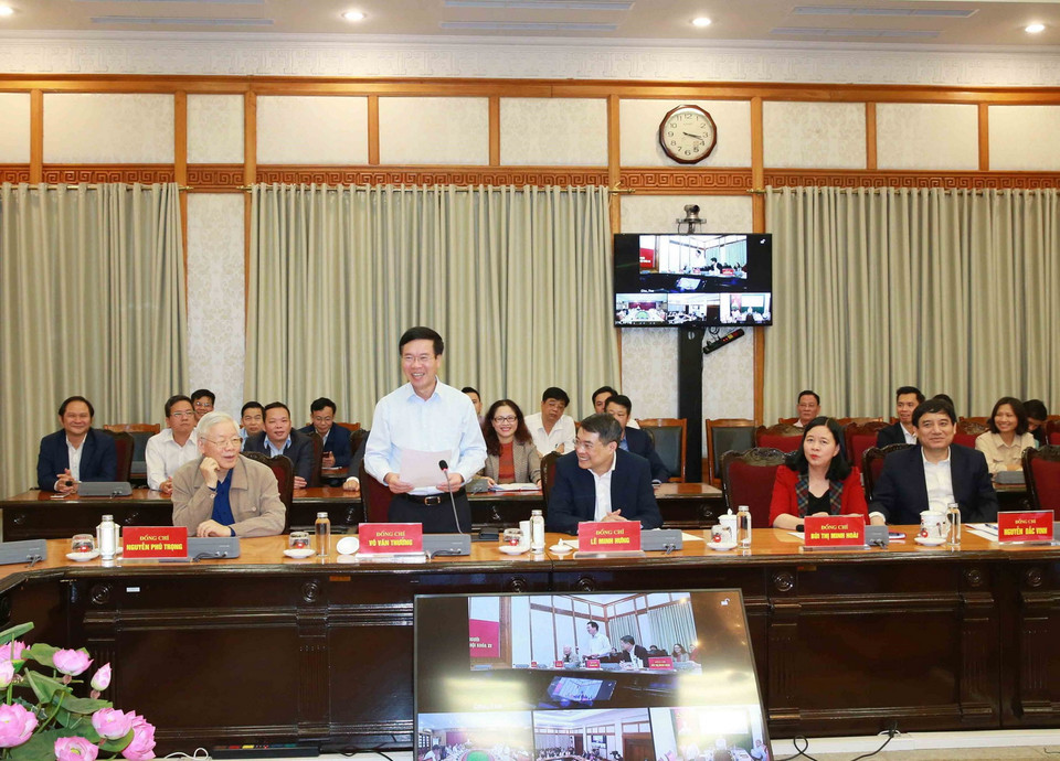 Ông Võ Văn Thưởng, Thường trực Ban Bí thư phát biểu tại Hội nghị. (Ảnh: Phương Hoa/TTXVN)