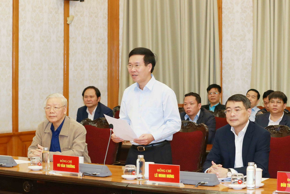 Ông Võ Văn Thưởng, Thường trực Ban Bí thư phát biểu tại Hội nghị. (Ảnh: Phương Hoa/TTXVN)