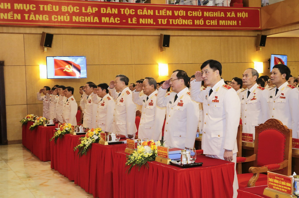 Đại biểu thực hiện nghi thức chào cờ. (Ảnh: Doãn Tấn/TTXVN)