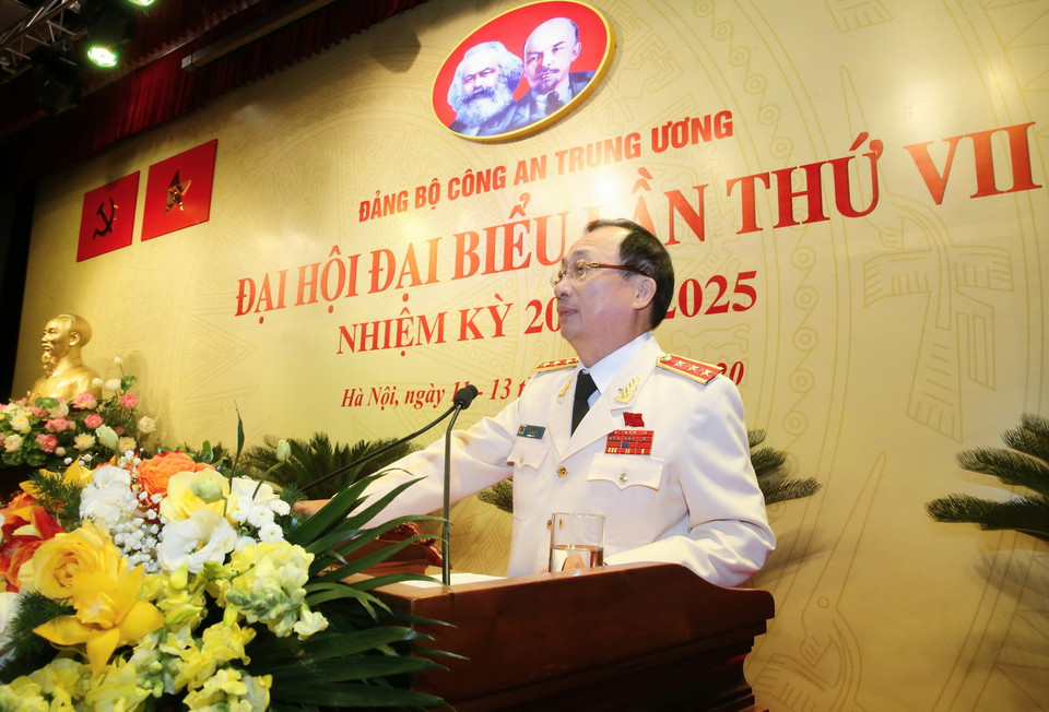 Thượng tướng Nguyễn Văn Thành, Ủy viên Trung ương Đảng, Thứ trưởng Bộ Công an phát biểu. (Ảnh: Doãn Tấn/TTXVN)