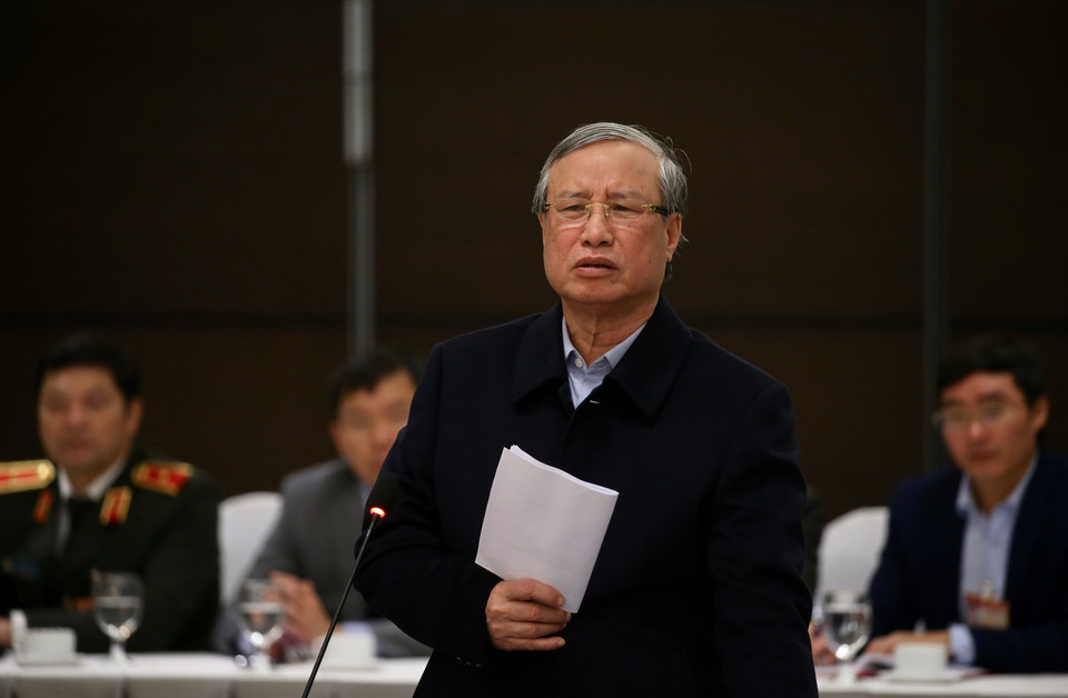 Ông Trần Quốc Vượng, Ủy viên Bộ Chính trị, Thường trực Ban Bí thư chủ trì họp rút kinh nghiệm công tác chuẩn bị. (Ảnh: Dương Giang/TTXVN)