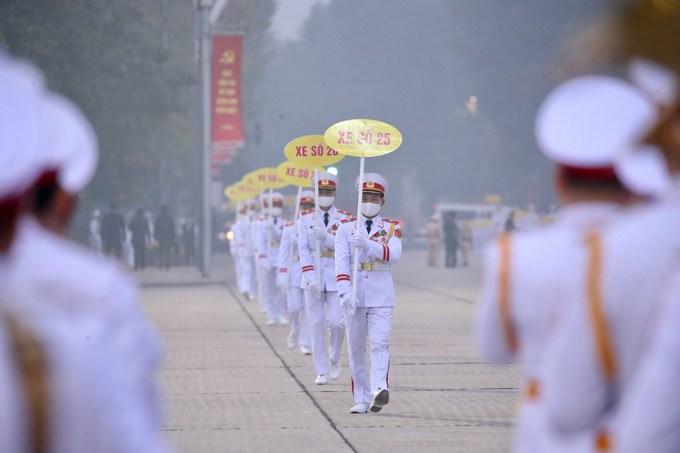 Quang cảnh tổng duyệt tại Lăng Chủ tịch Hồ Chí Minh. (Ảnh: Dương Giang/TTXVN)