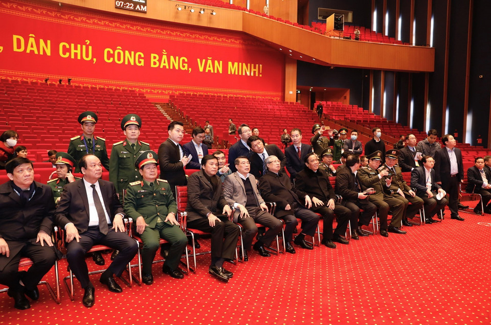 Ông Trần Quốc Vượng, Ủy viên Bộ Chính trị, Thường trực Ban Bí thư chủ trì họp rút kinh nghiệm công tác chuẩn bị. (Ảnh: Dương Giang/TTXVN)