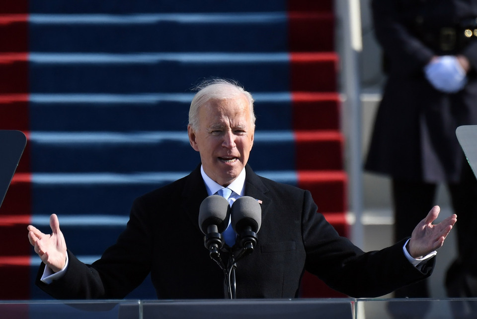Tân Tổng thống Mỹ Joe Biden phát biểu sau khi tuyên thệ nhậm chức tại Đồi Capitol ở Washington DC., ngày 20/1. (Ảnh: AFP/TTXVN)