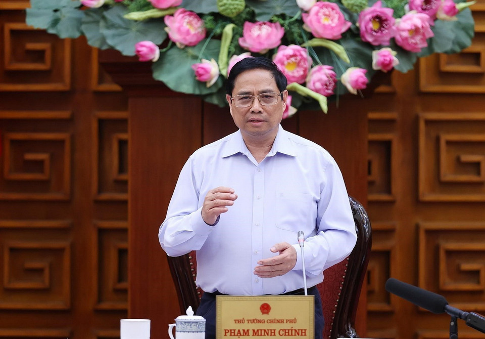 Thủ tướng Phạm Minh Chính chủ trì cuộc họp. (Ảnh: Dương Giang/TTXVN)