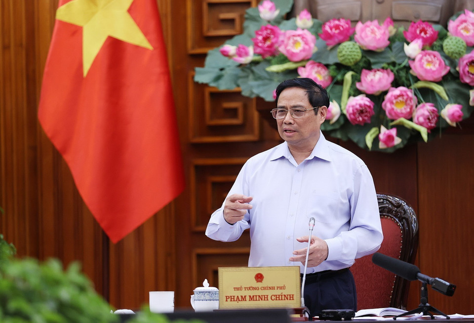 Thủ tướng Phạm Minh Chính phát biểu tại cuộc họp. (Ảnh: Dương Giang/TTXVN)