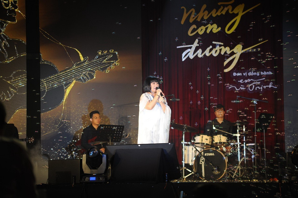 Chương trình nghệ thuật trong tối khai mạc tái khởi động không gian đi bộ phố Trịnh Công Sơn, Hà Nội. (Ảnh: Lê Thùy Dương/TTXVN phát)