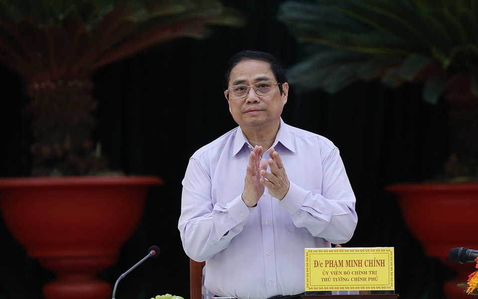  Thủ tướng làm việc với lãnh đạo chủ chốt tỉnh Ninh Thuận. Ảnh: Dương Giang-TTXVN