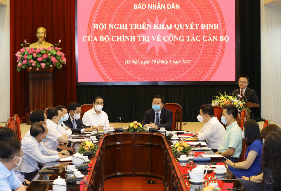 Tổng Biên tập Báo Nhân Dân Lê Quốc Minh phát biểu. (Ảnh: Nguyễn Điệp/TTXVN)