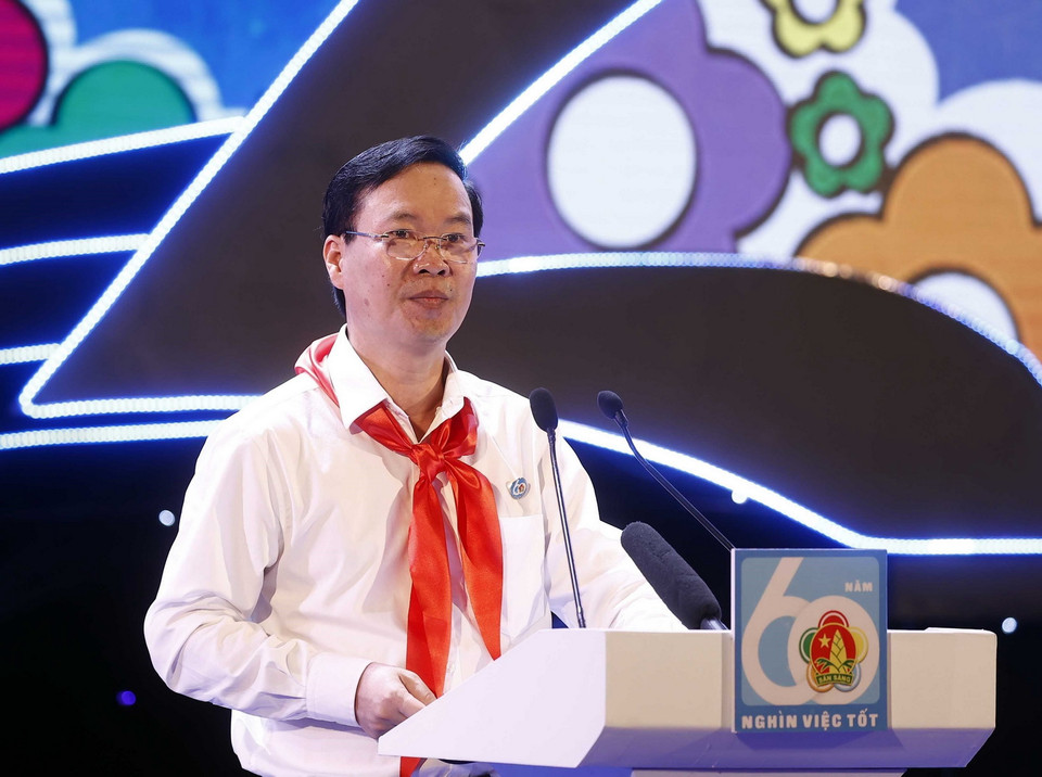 Chủ tịch nước Võ Văn Thưởng phát biểu tại Lễ kỷ niệm. (Ảnh: Thống Nhất/TTXVN)