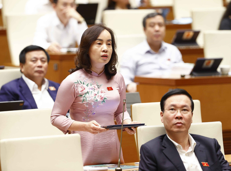 Đại biểu Quốc hội tỉnh Bắc Ninh Nguyễn Thị Kim Anh đặt câu hỏi chất vấn. (Ảnh: Doãn Tấn/TTXVN)