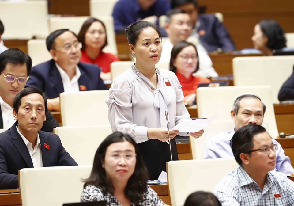 Đại biểu Quốc hội tỉnh Thái Bình Nguyễn Thị Thu Dung đặt câu hỏi chất vấn. (Ảnh: Doãn Tấn/TTXVN)