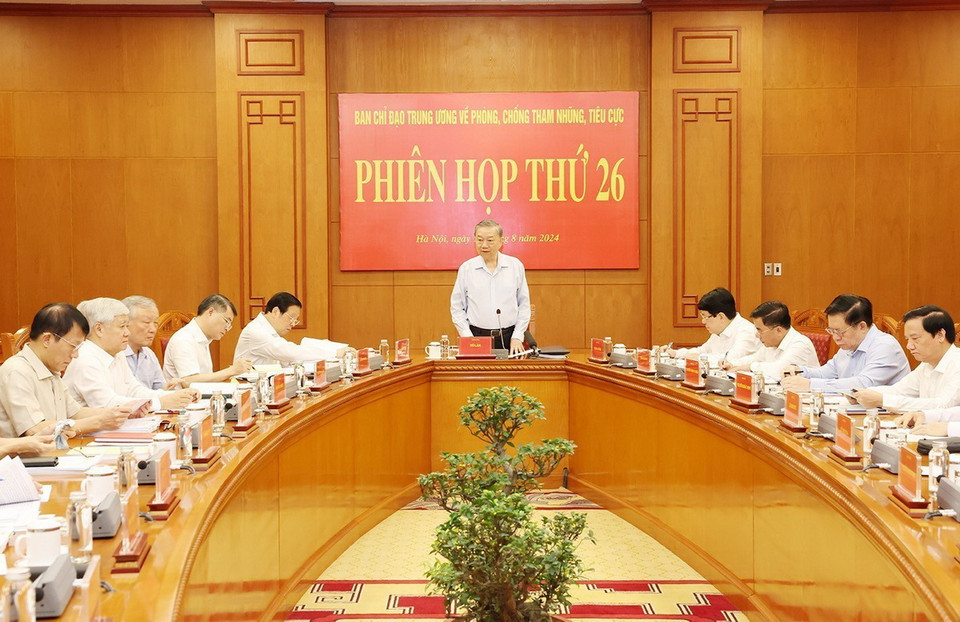 Tổng Bí thư, Chủ tịch nước Tô Lâm phát biểu chỉ đạo Phiên họp thứ 26 Ban chỉ đạo Trung ương về phòng, chống tham nhũng, tiêu cực. (Ảnh: Trí Dũng/TTXVN)