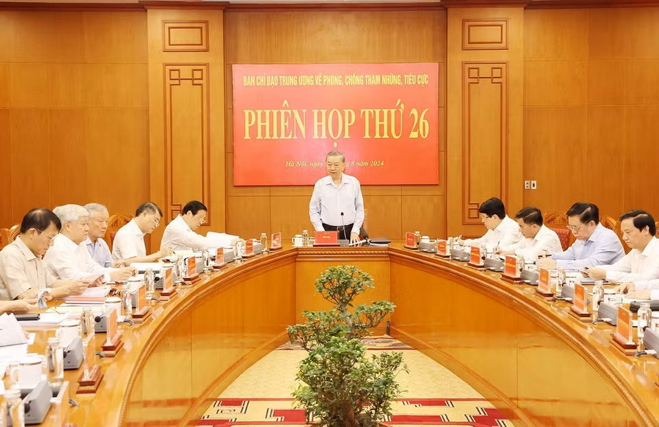 Tổng Bí thư, Chủ tịch nước Tô Lâm phát biểu chỉ đạo Phiên họp thứ 26 Ban chỉ đạo Trung ương về phòng, chống tham nhũng, tiêu cực. (Ảnh: Trí Dũng/TTXVN)