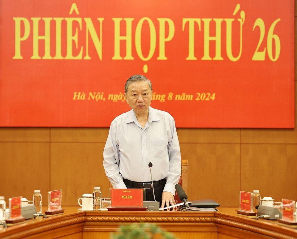 Tổng Bí thư, Chủ tịch nước Tô Lâm phát biểu chỉ đạo phiên họp. (Ảnh: Trí Dũng/TTXVN)
