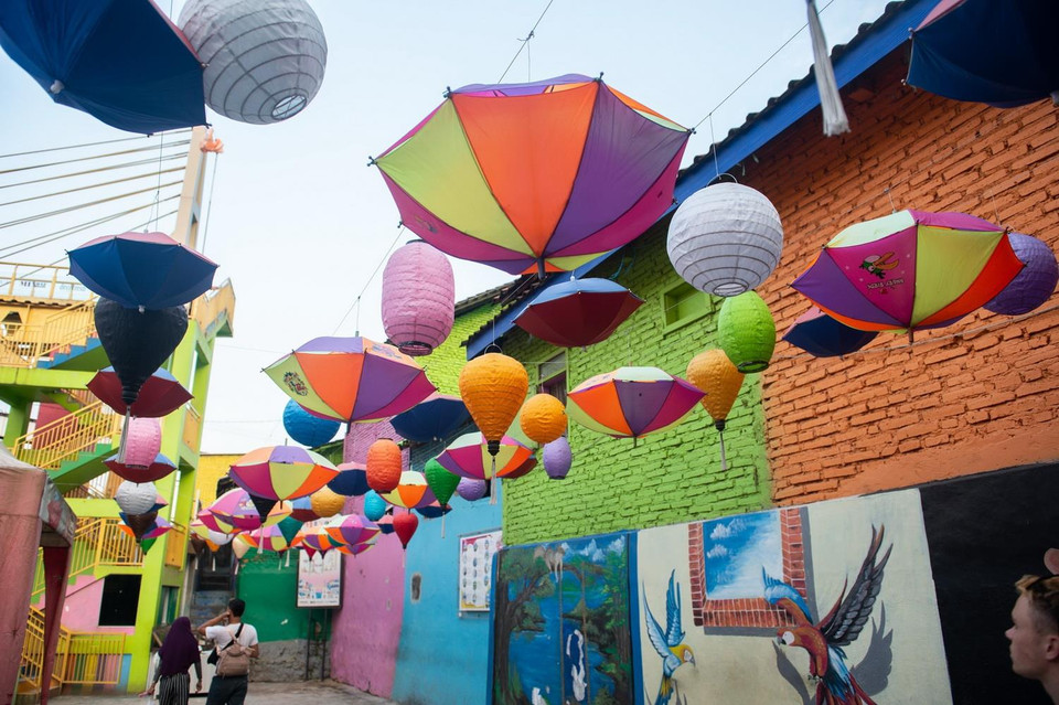 Quang cảnh làng Jodipan ở Malang, Đông Java, Indonesia. (Nguồn: THX/TTXVN)
