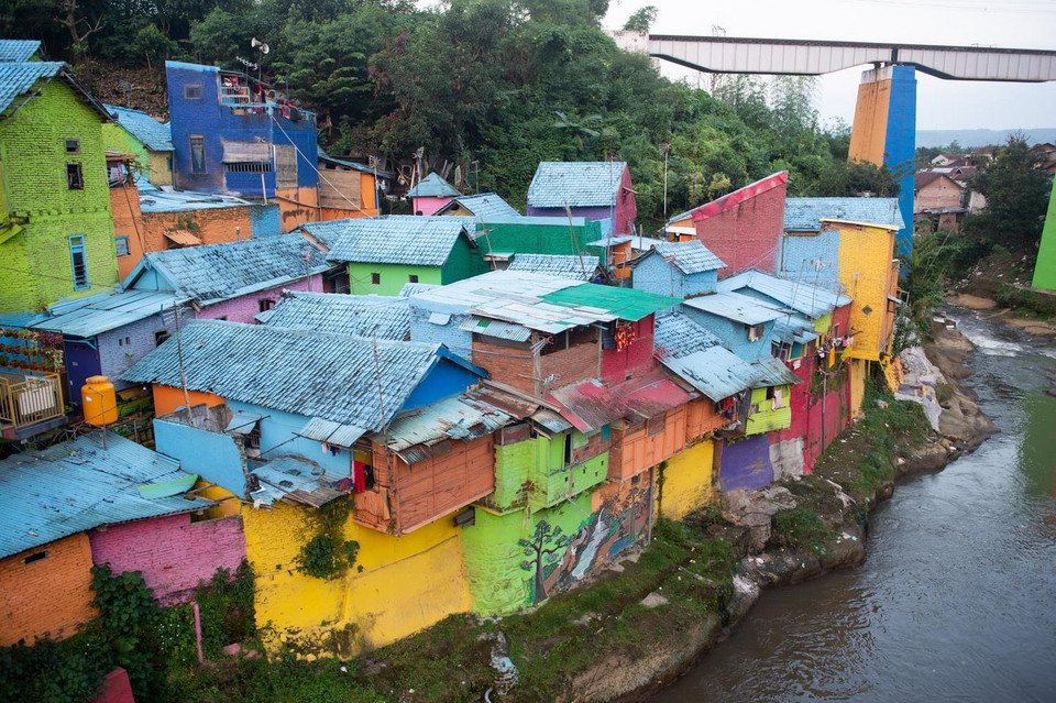 Quang cảnh làng Jodipan ở Malang, Đông Java, Indonesia. (Nguồn: THX/TTXVN)