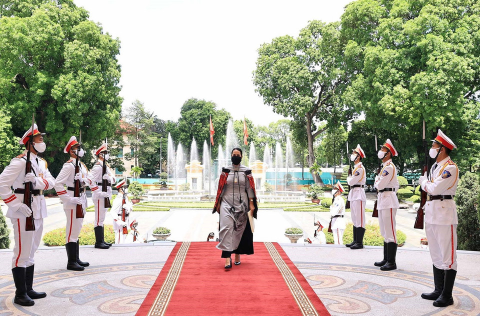 Đại sứ New Zealand Tredene Dobson đến trình Quốc thư. (Ảnh: Thống Nhất/TTXVN)