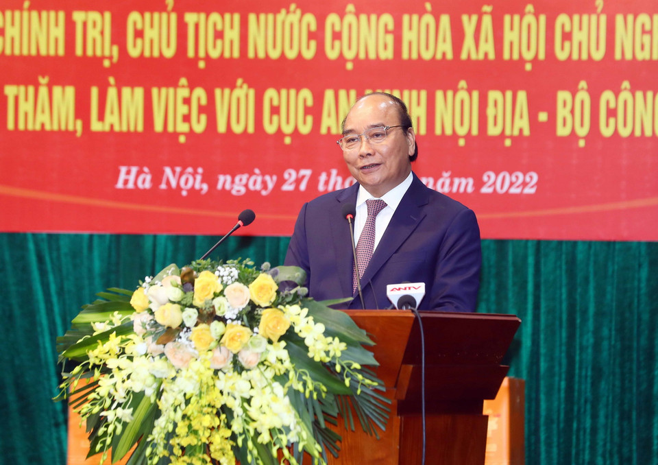  Chiều 27/4, Chủ tịch nước Nguyễn Xuân Phúc phát biểu chỉ đạo. (Ảnh: Phạm Kiên/TTXVN)