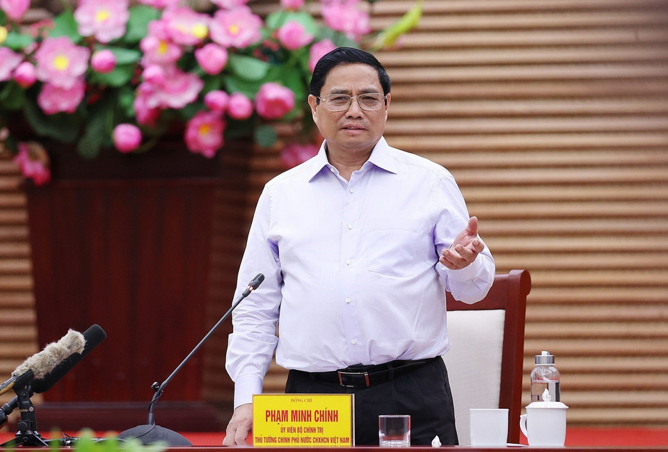Thủ tướng Phạm Minh Chính kết luận buổi làm việc với lãnh đạo chủ chốt tỉnh Nghệ An. (Ảnh: Dương Giang/TTXVN)