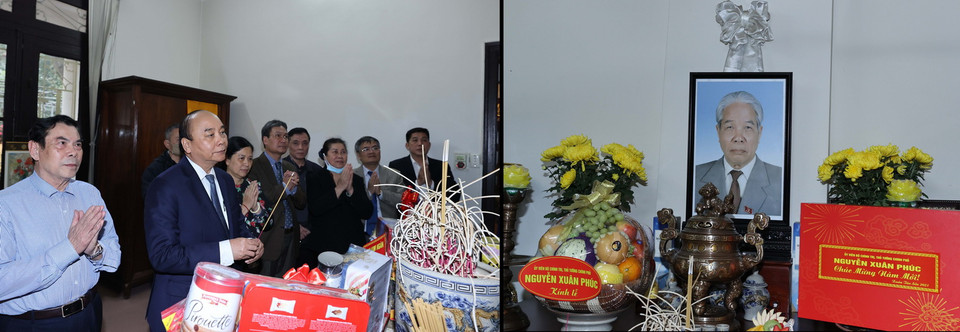 Thủ tướng Nguyễn Xuân Phúc dâng hương, tưởng nhớ Tổng Bí thư Đỗ Mười. (Ảnh: Thống Nhất/TTXVN)