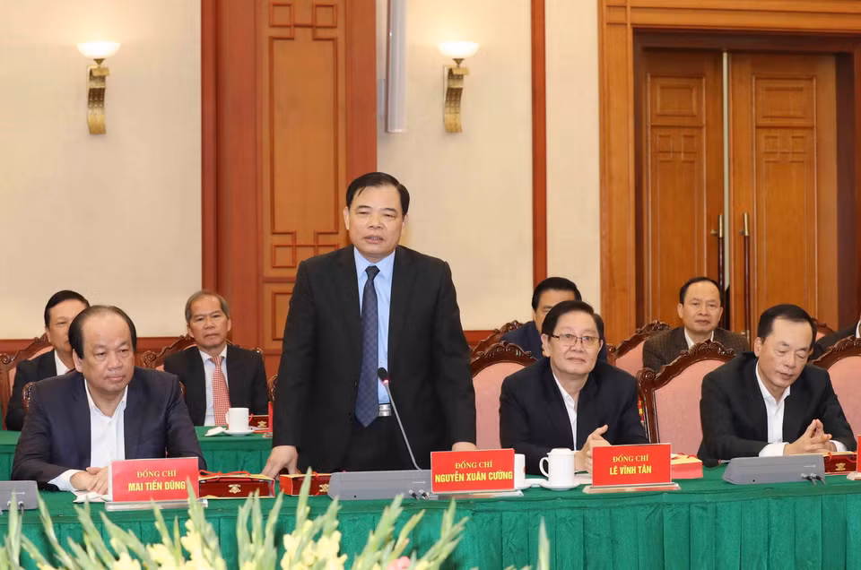 Ông Nguyễn Xuân Cường, nguyên Ủy viên Trung ương Đảng khóa XII, Bộ trưởng Bộ Nông nghiệp và Phát triển Nông thôn phát biểu. (Ảnh: Phương Hoa/TTXVN)
