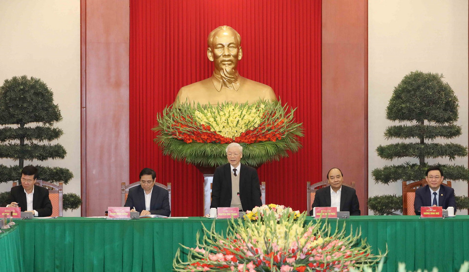 Tổng Bí thư, Chủ tịch nước Nguyễn Phú Trọng phát biểu tại buổi gặp mặt. (Ảnh: Phương Hoa/TTXVN)