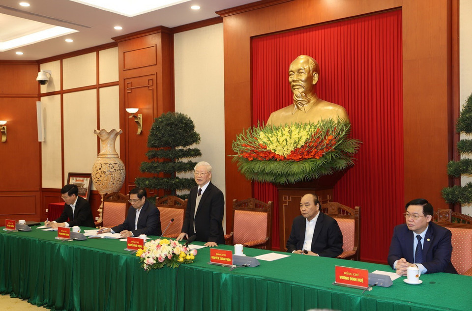 Tổng Bí thư, Chủ tịch nước Nguyễn Phú Trọng phát biểu tại buổi gặp mặt. (Ảnh: Trí Dũng/TTXVN)