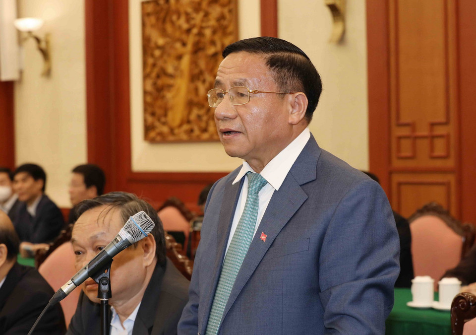 Ông Lê Đình Sơn, nguyên Ủy viên Trung ương Đảng khóa XII, nguyên Bí thư Tỉnh ủy Hà Tĩnh phát biểu. (Ảnh: Phương Hoa/TTXVN)