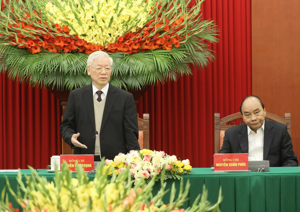 Tổng Bí thư, Chủ tịch nước Nguyễn Phú Trọng phát biểu tại buổi gặp mặt. (Ảnh: Phương Hoa/TTXVN)