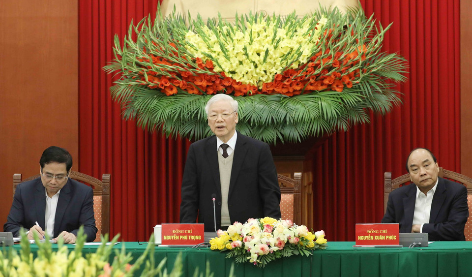 Tổng Bí thư, Chủ tịch nước Nguyễn Phú Trọng phát biểu tại buổi gặp mặt. (Ảnh: Phương Hoa/TTXVN)