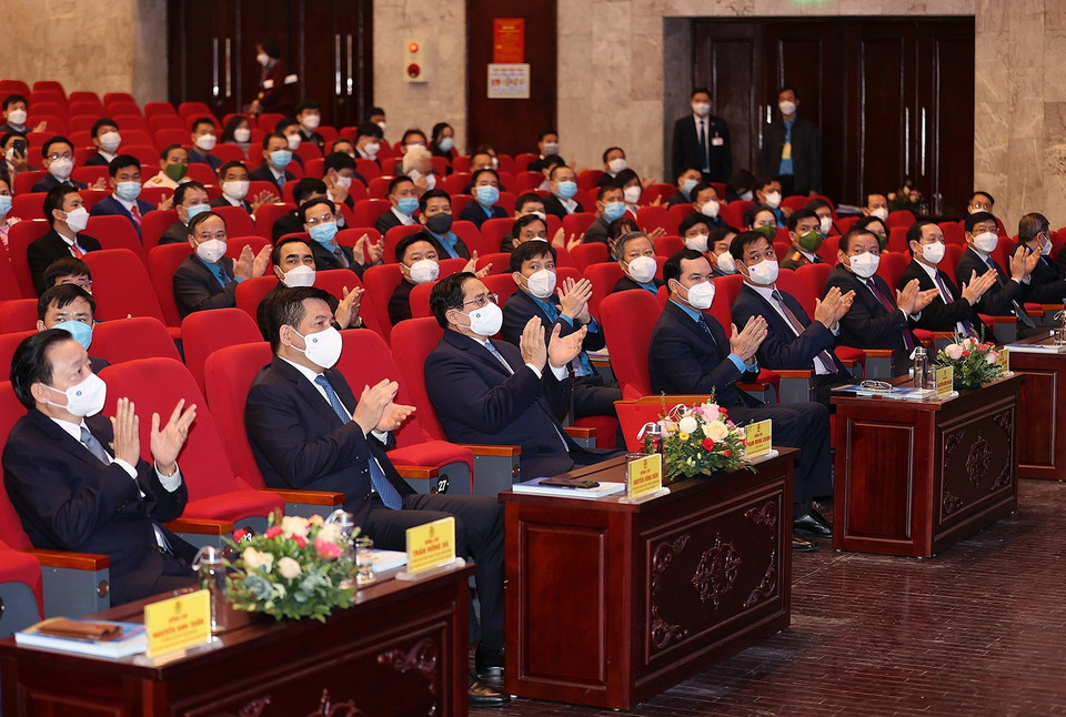 Thủ tướng Phạm Minh Chính và các đại biểu dự buổi lễ. (Ảnh: Dương Giang/TTXVN)