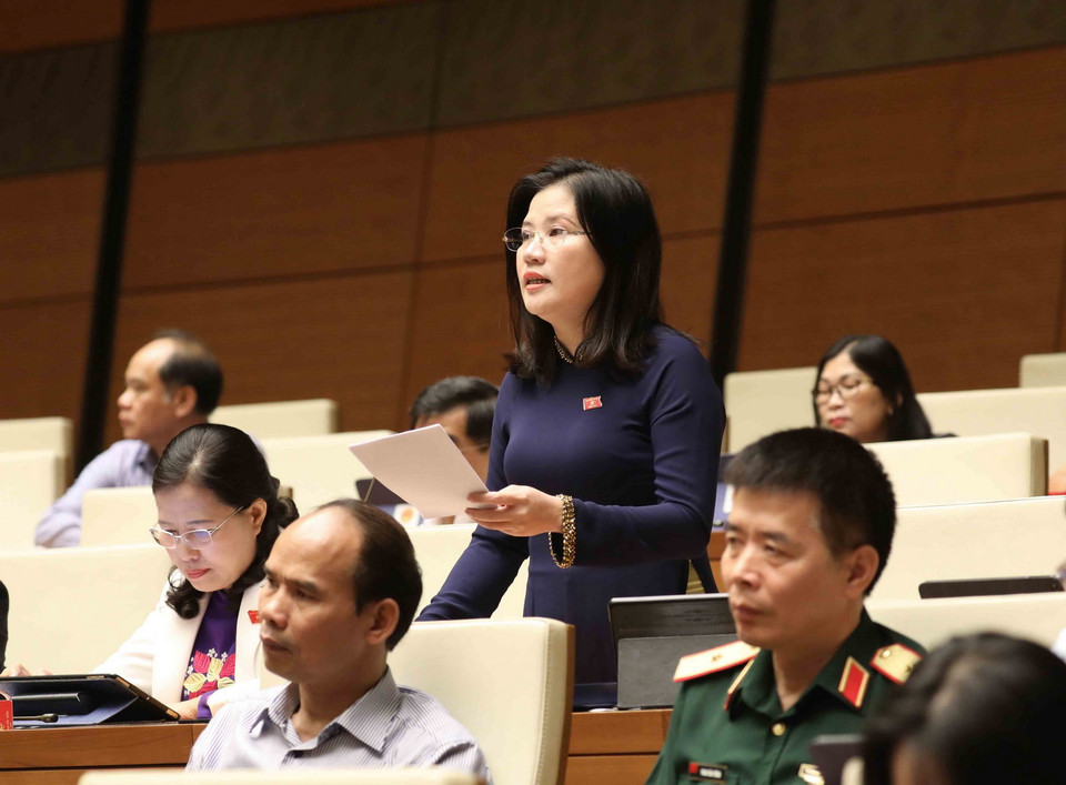 Đại biểu Quốc hội tỉnh Quảng Ngãi Đinh Thị Phương Lan phát biểu. (Ảnh: Phương Hoa/TTXVN)