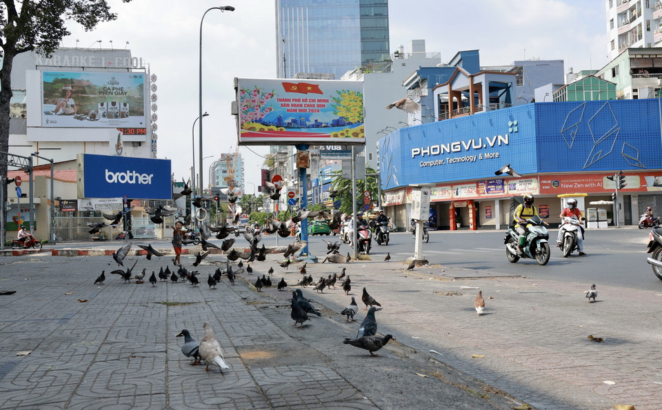 Ngã tư Nguyễn Thị Minh Khai-Cách mạng Tháng Tám, quận 3, vắng vẻ chiều 30 Tết. (Ảnh: Anh Tuấn/TTXVN)