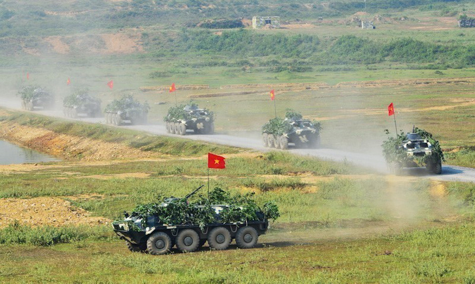 Các lực lượng tham gia diễn tập khu vực phòng thủ thành phố Hà Nội. (Ảnh: TTXVN phát)