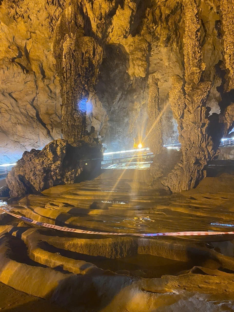 Giữa hang động có một cột nhũ đá cao hàng chục mét, mọc giữa “ruộng bậc thang”, hình dạng như cành san hô khổng lồ, được người dân gọi là cây bạc. (Ảnh: Quốc Đạt/TTXVN)