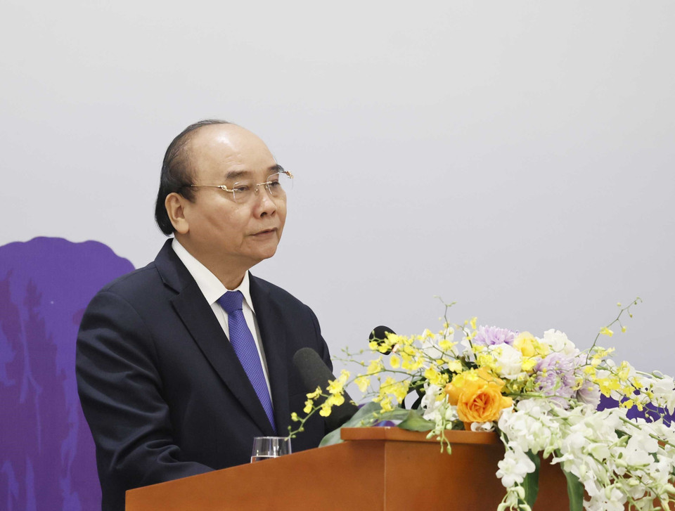 Chủ tịch nước Nguyễn Xuân Phúc phát biểu tại Phiên họp. (Ảnh: Thống Nhất/TTXVN)