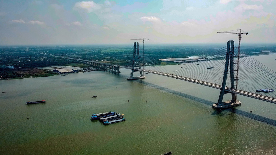 Cầu Vàm Cống bắc qua sông Hậu, nối huyện Lấp Vò (Đồng Tháp) và quận Thốt Nốt (thành phố Cần Thơ), khánh thành vào cuối tháng 5/2019. (Ảnh: TTXVN phát)