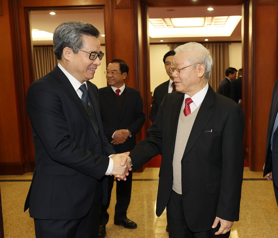 Tổng Bí thư, Chủ tịch nước Nguyễn Phú Trọng với các đại biểu dự khai mạc Hội nghị. (Ảnh: Trí Dũng/TTXVN)